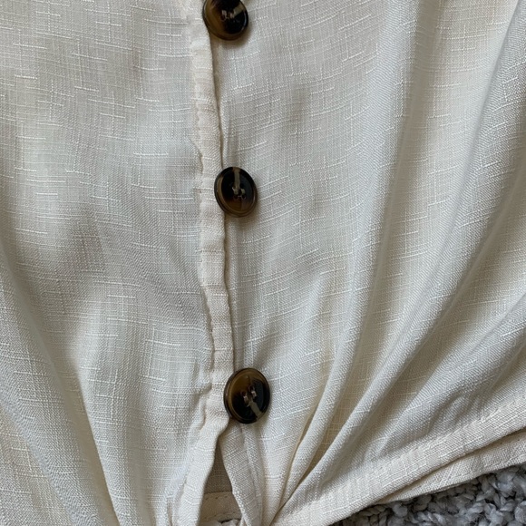 Off white crop tie long sleeve button up - Picture 2 of 5